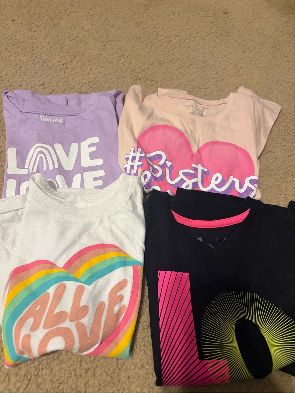 Girls' Graphic Tee Bundle - Lavender, Pink, White, Black new without tags